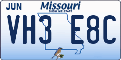 MO license plate VH3E8C