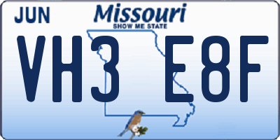 MO license plate VH3E8F