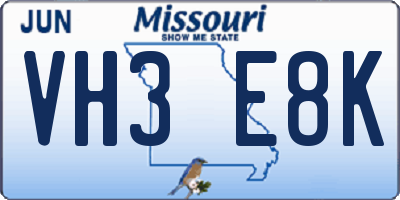 MO license plate VH3E8K