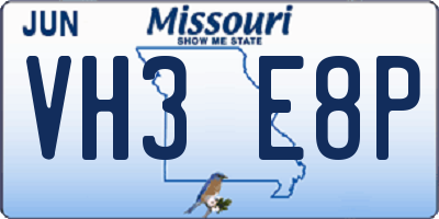 MO license plate VH3E8P