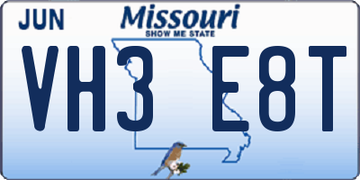MO license plate VH3E8T