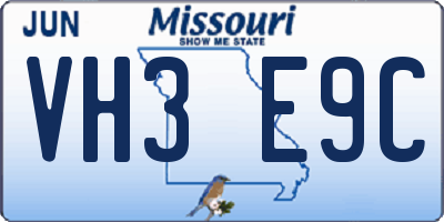 MO license plate VH3E9C