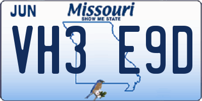 MO license plate VH3E9D
