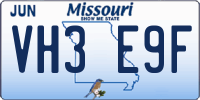 MO license plate VH3E9F