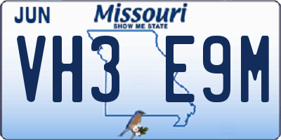 MO license plate VH3E9M