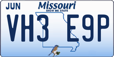 MO license plate VH3E9P