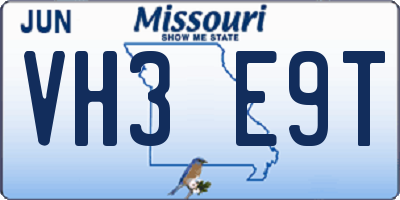 MO license plate VH3E9T