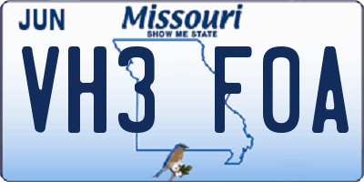 MO license plate VH3F0A