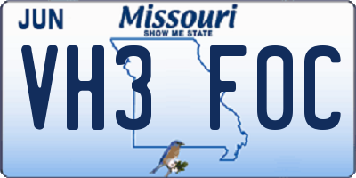MO license plate VH3F0C