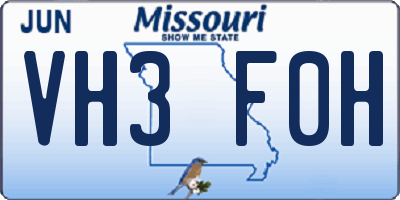 MO license plate VH3F0H