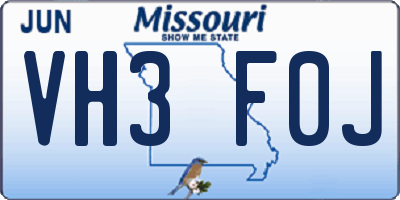 MO license plate VH3F0J