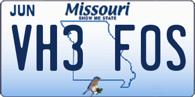 MO license plate VH3F0S