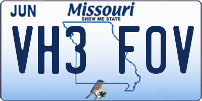 MO license plate VH3F0V