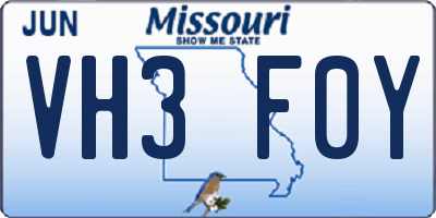 MO license plate VH3F0Y