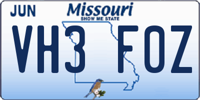 MO license plate VH3F0Z