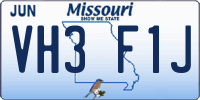 MO license plate VH3F1J