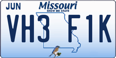 MO license plate VH3F1K