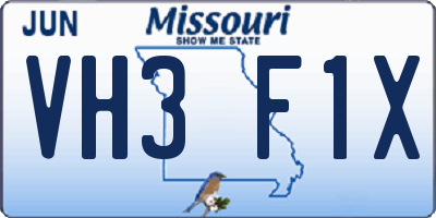 MO license plate VH3F1X