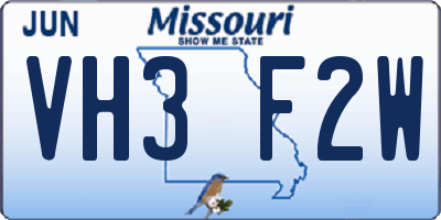 MO license plate VH3F2W