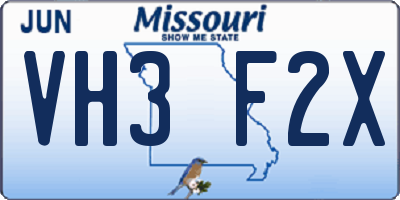 MO license plate VH3F2X