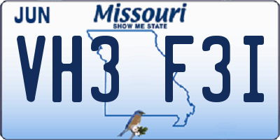 MO license plate VH3F3I