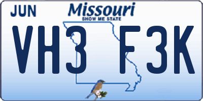 MO license plate VH3F3K