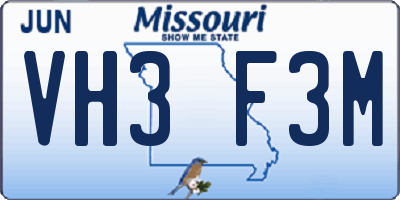 MO license plate VH3F3M