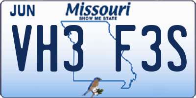 MO license plate VH3F3S