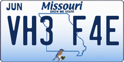 MO license plate VH3F4E