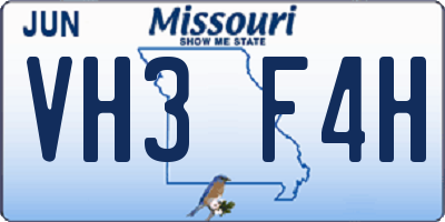 MO license plate VH3F4H