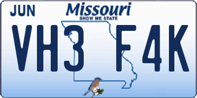MO license plate VH3F4K