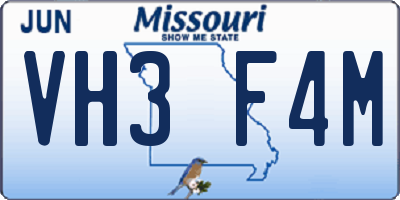 MO license plate VH3F4M