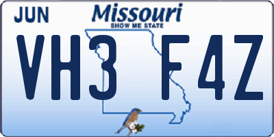 MO license plate VH3F4Z
