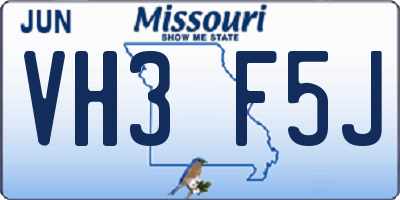 MO license plate VH3F5J