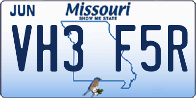 MO license plate VH3F5R