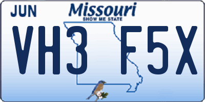 MO license plate VH3F5X
