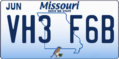 MO license plate VH3F6B