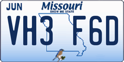MO license plate VH3F6D