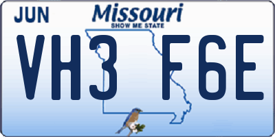 MO license plate VH3F6E