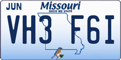 MO license plate VH3F6I