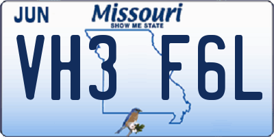 MO license plate VH3F6L