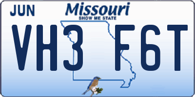 MO license plate VH3F6T