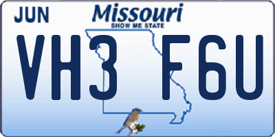 MO license plate VH3F6U