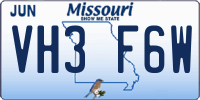 MO license plate VH3F6W