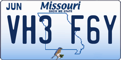 MO license plate VH3F6Y