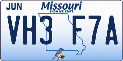 MO license plate VH3F7A
