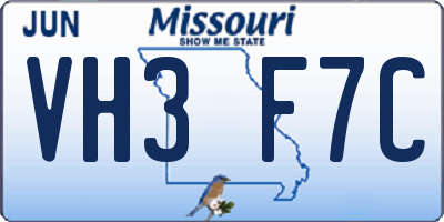 MO license plate VH3F7C