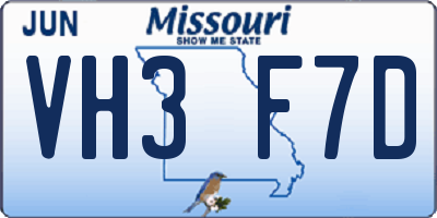 MO license plate VH3F7D