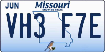 MO license plate VH3F7E