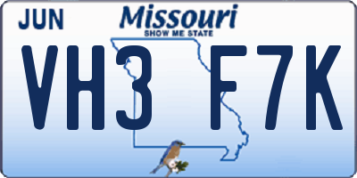 MO license plate VH3F7K